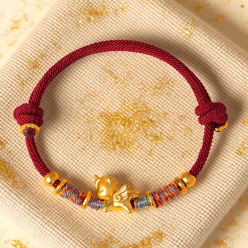 Wear FengShui Year of the Horse 999 Sterling Silver Plated Gold Braided String Rope Protection Bracelet