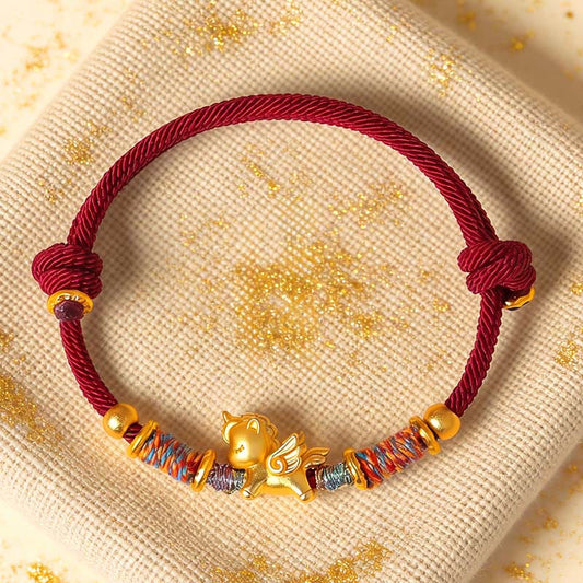 Wear FengShui Year of the Horse 999 Sterling Silver Plated Gold Braided String Rope Protection Bracelet