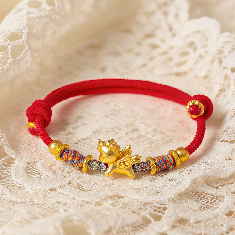 Wear FengShui Year of the Horse 999 Sterling Silver Plated Gold Braided String Rope Protection Bracelet