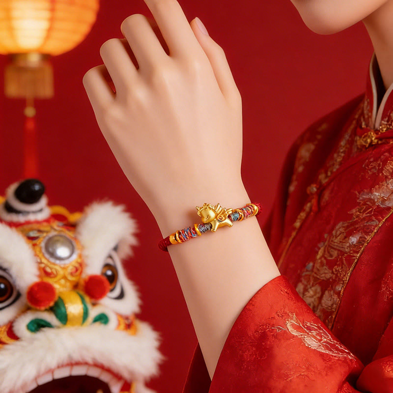 Wear FengShui Year of the Horse 999 Sterling Silver Plated Gold Braided String Rope Protection Bracelet