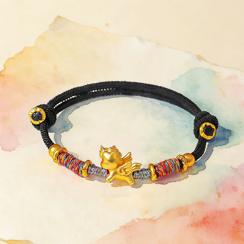 Wear FengShui Year of the Horse 999 Sterling Silver Plated Gold Braided String Rope Protection Bracelet