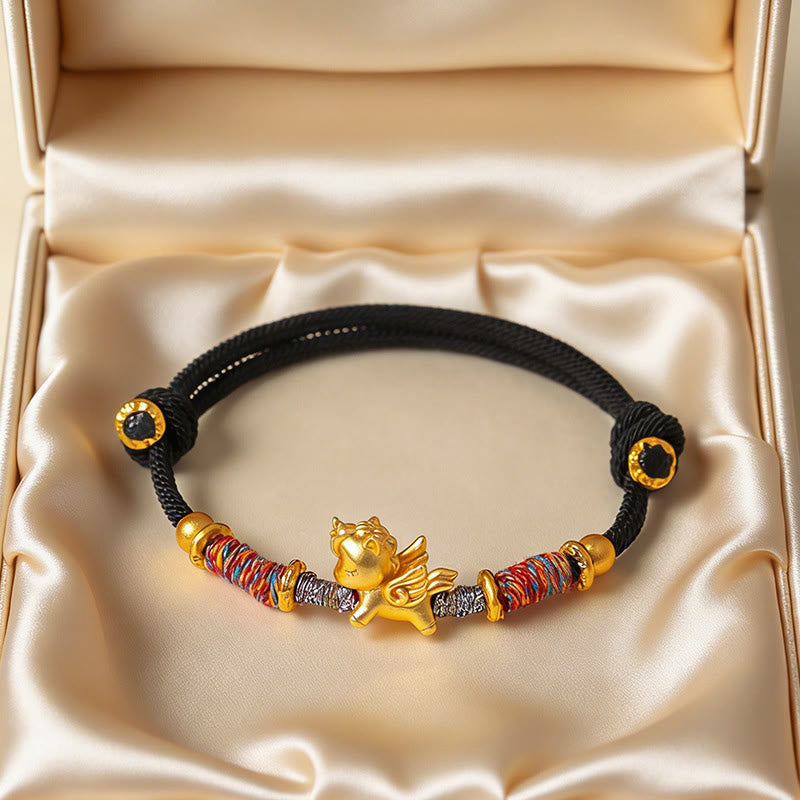 Wear FengShui Year of the Horse 999 Sterling Silver Plated Gold Braided String Rope Protection Bracelet