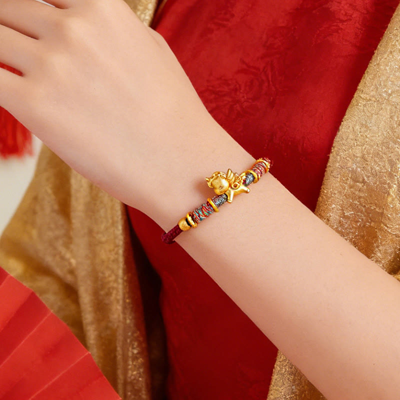 Wear FengShui Year of the Horse 999 Sterling Silver Plated Gold Braided String Rope Protection Bracelet