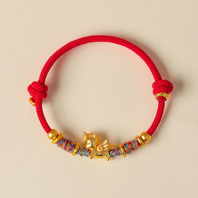 Wear FengShui Year of the Horse 999 Sterling Silver Plated Gold Braided String Rope Protection Bracelet