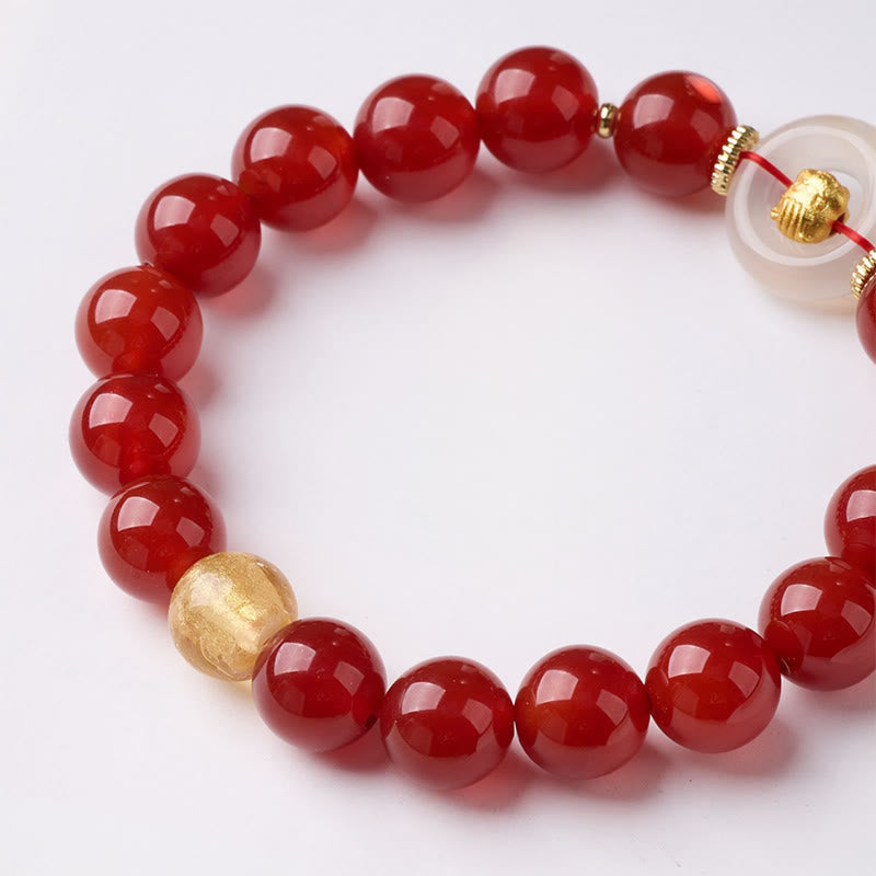 Buddha Stones Chinese Zodiac Year Of The Horse Peace Buckle Red Agate White Chalcedony Confidence Bracelet