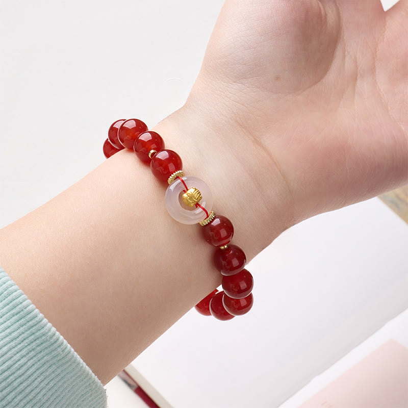 Buddha Stones Chinese Zodiac Year Of The Horse Peace Buckle Red Agate White Chalcedony Confidence Bracelet