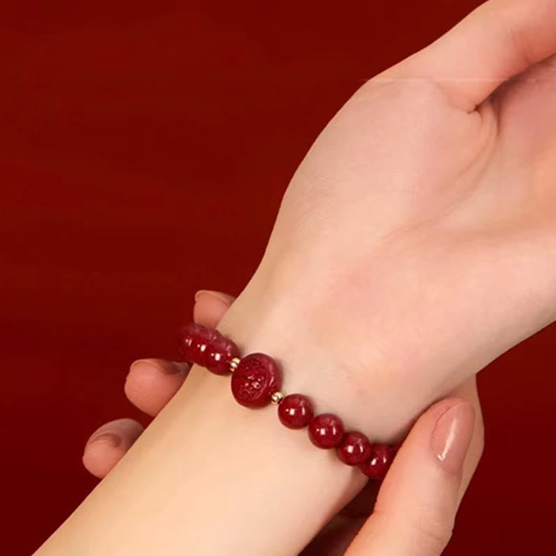 Wear FengShui Chinese Zodiac Year Of The Horse Carved Cinnabar Peaceful Blessing Bracelet