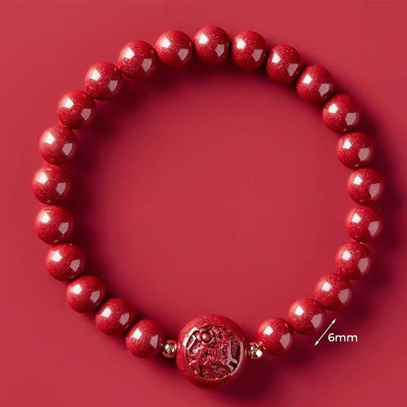 Wear FengShui Chinese Zodiac Year Of The Horse Carved Cinnabar Peaceful Blessing Bracelet