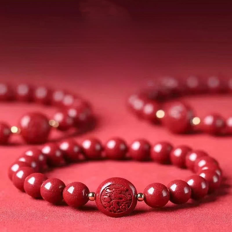 Wear FengShui Chinese Zodiac Year Of The Horse Carved Cinnabar Peaceful Blessing Bracelet