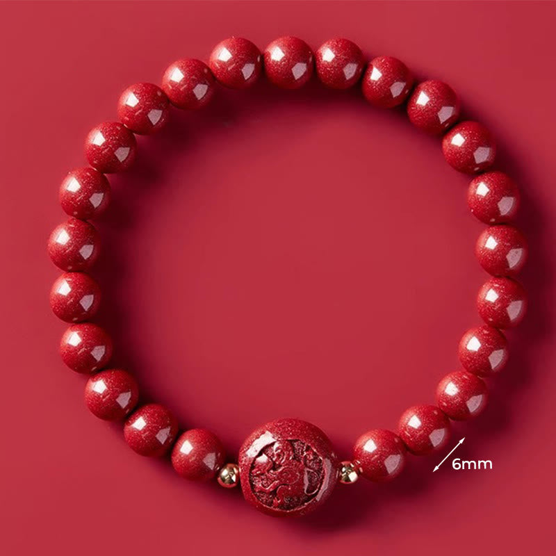 Wear FengShui Chinese Zodiac Year Of The Horse Carved Cinnabar Peaceful Blessing Bracelet