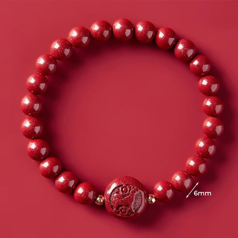 Wear FengShui Chinese Zodiac Year Of The Horse Carved Cinnabar Peaceful Blessing Bracelet