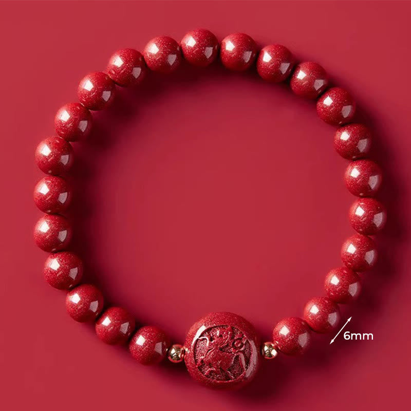 Wear FengShui Chinese Zodiac Year Of The Horse Carved Cinnabar Peaceful Blessing Bracelet