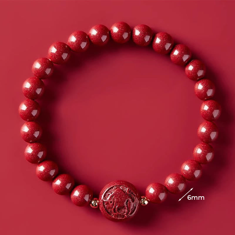 Wear FengShui Chinese Zodiac Year Of The Horse Carved Cinnabar Peaceful Blessing Bracelet