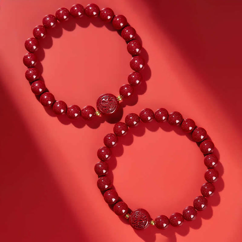 Wear FengShui Chinese Zodiac Year Of The Horse Carved Cinnabar Peaceful Blessing Bracelet