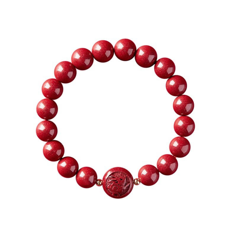 Wear FengShui Chinese Zodiac Year Of The Horse Carved Cinnabar Peaceful Blessing Bracelet