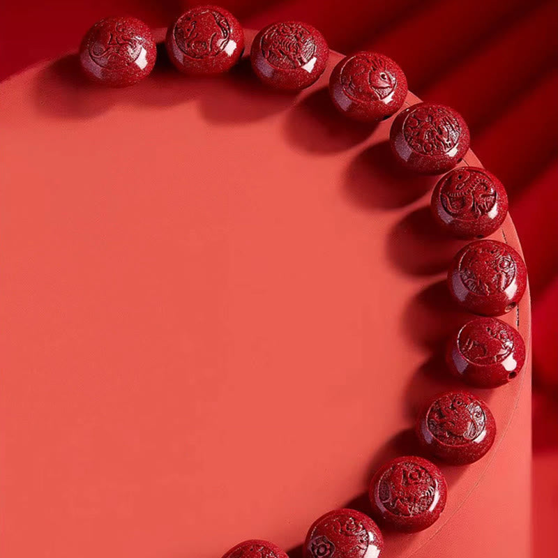 Wear FengShui Chinese Zodiac Year Of The Horse Carved Cinnabar Peaceful Blessing Bracelet