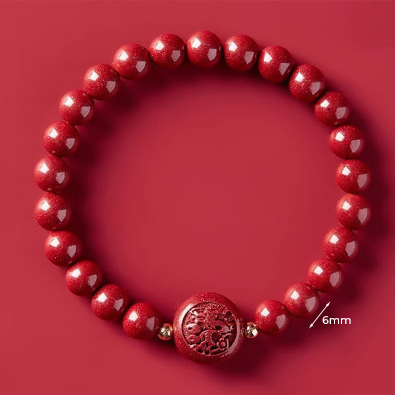 Wear FengShui Chinese Zodiac Year Of The Horse Carved Cinnabar Peaceful Blessing Bracelet