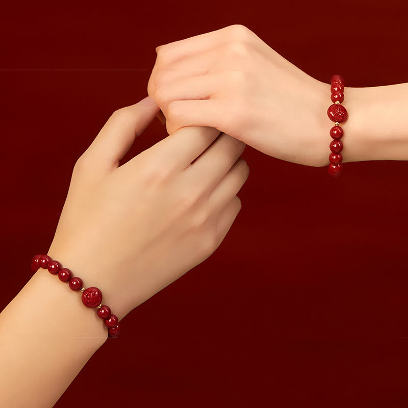Wear FengShui Chinese Zodiac Year Of The Horse Carved Cinnabar Peaceful Blessing Bracelet