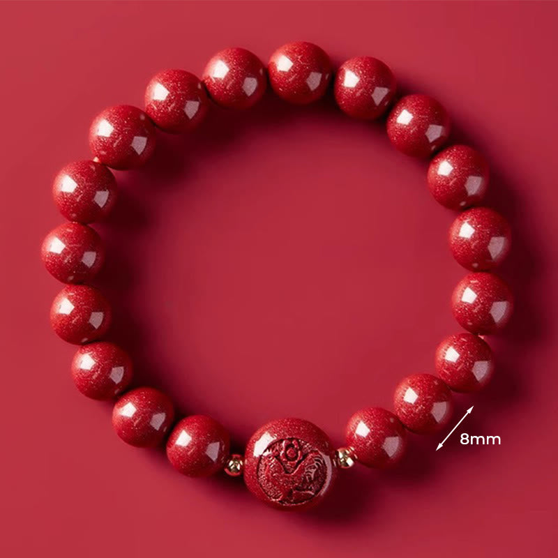 Wear FengShui Chinese Zodiac Year Of The Horse Carved Cinnabar Peaceful Blessing Bracelet