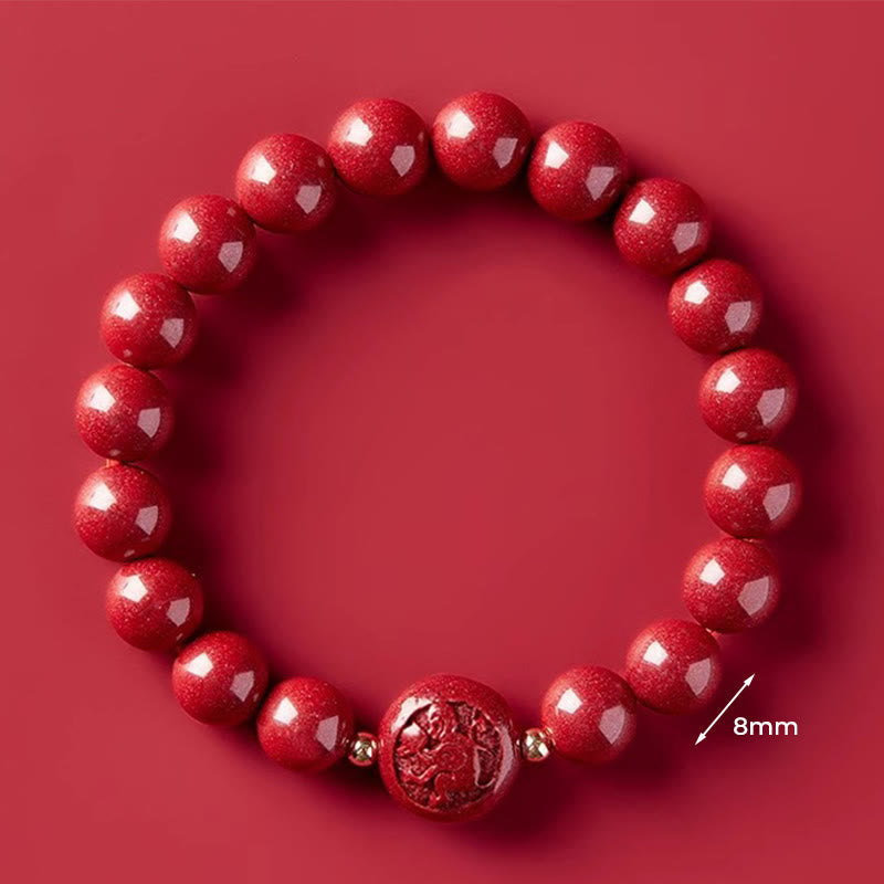 Wear FengShui Chinese Zodiac Year Of The Horse Carved Cinnabar Peaceful Blessing Bracelet