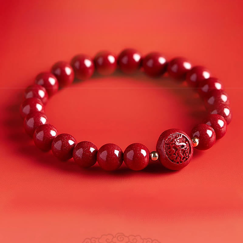 Wear FengShui Chinese Zodiac Year Of The Horse Carved Cinnabar Peaceful Blessing Bracelet