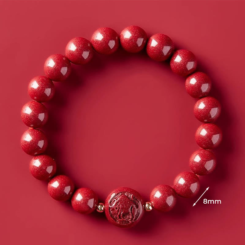 Wear FengShui Chinese Zodiac Year Of The Horse Carved Cinnabar Peaceful Blessing Bracelet