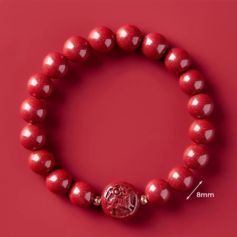 Wear FengShui Chinese Zodiac Year Of The Horse Carved Cinnabar Peaceful Blessing Bracelet