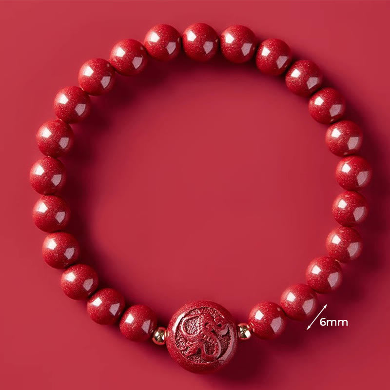 Wear FengShui Chinese Zodiac Year Of The Horse Carved Cinnabar Peaceful Blessing Bracelet