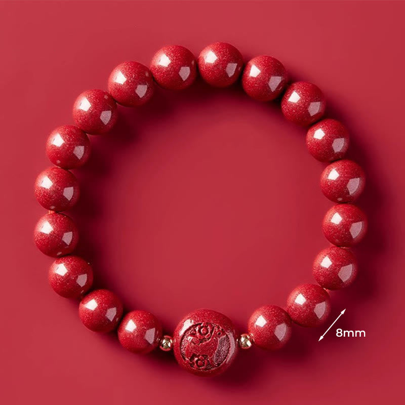 Wear FengShui Chinese Zodiac Year Of The Horse Carved Cinnabar Peaceful Blessing Bracelet
