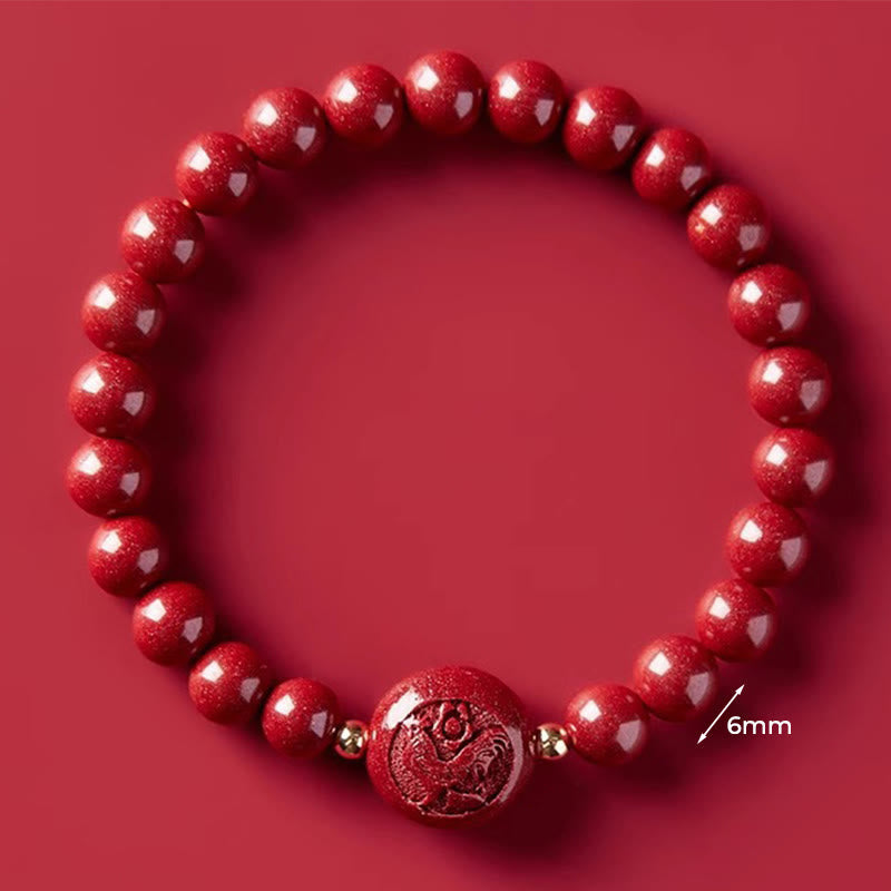 Wear FengShui Chinese Zodiac Year Of The Horse Carved Cinnabar Peaceful Blessing Bracelet