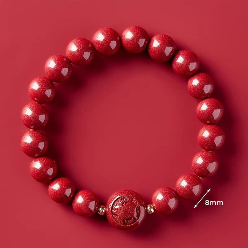 Wear FengShui Chinese Zodiac Year Of The Horse Carved Cinnabar Peaceful Blessing Bracelet