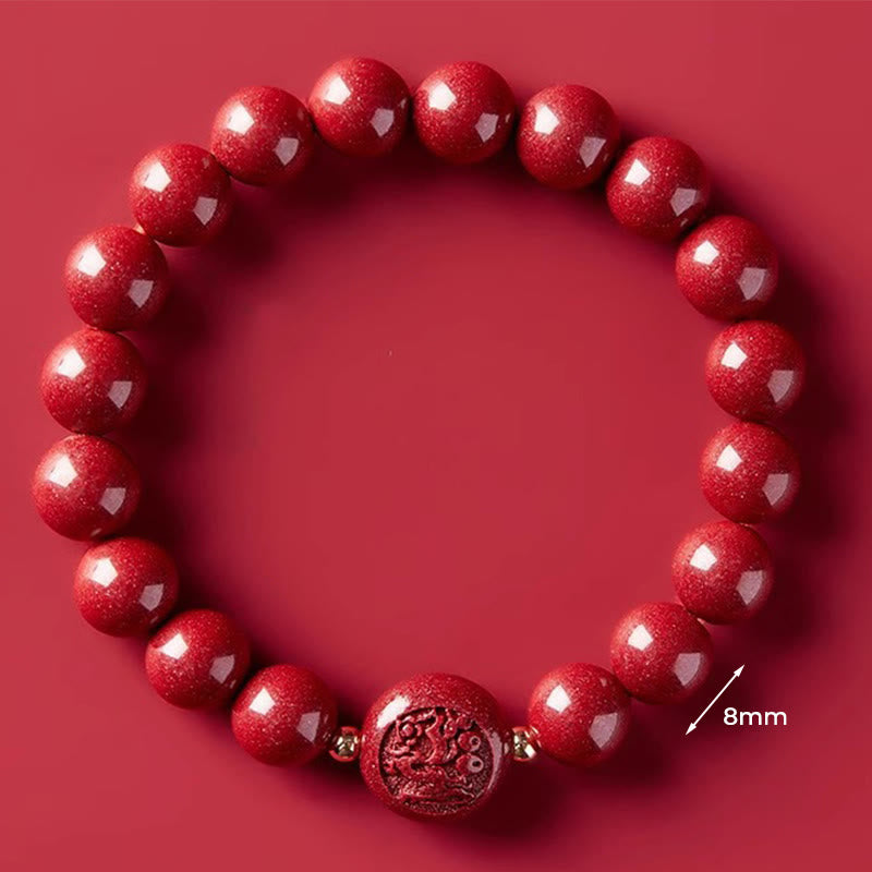 Wear FengShui Chinese Zodiac Year Of The Horse Carved Cinnabar Peaceful Blessing Bracelet