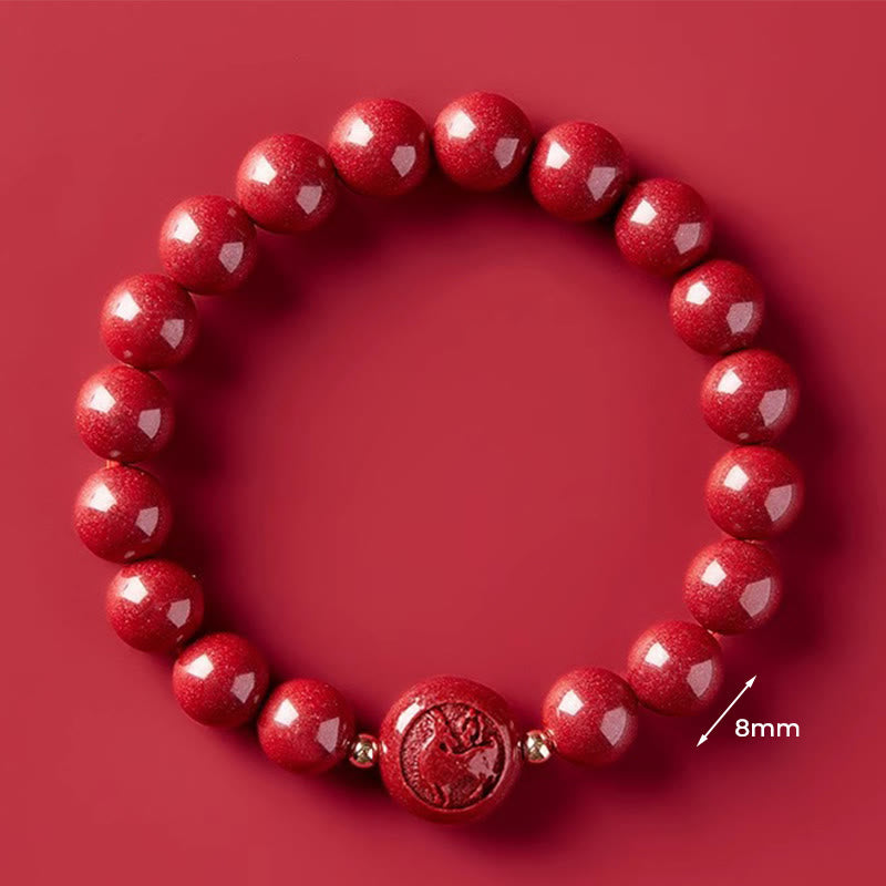 Wear FengShui Chinese Zodiac Year Of The Horse Carved Cinnabar Peaceful Blessing Bracelet