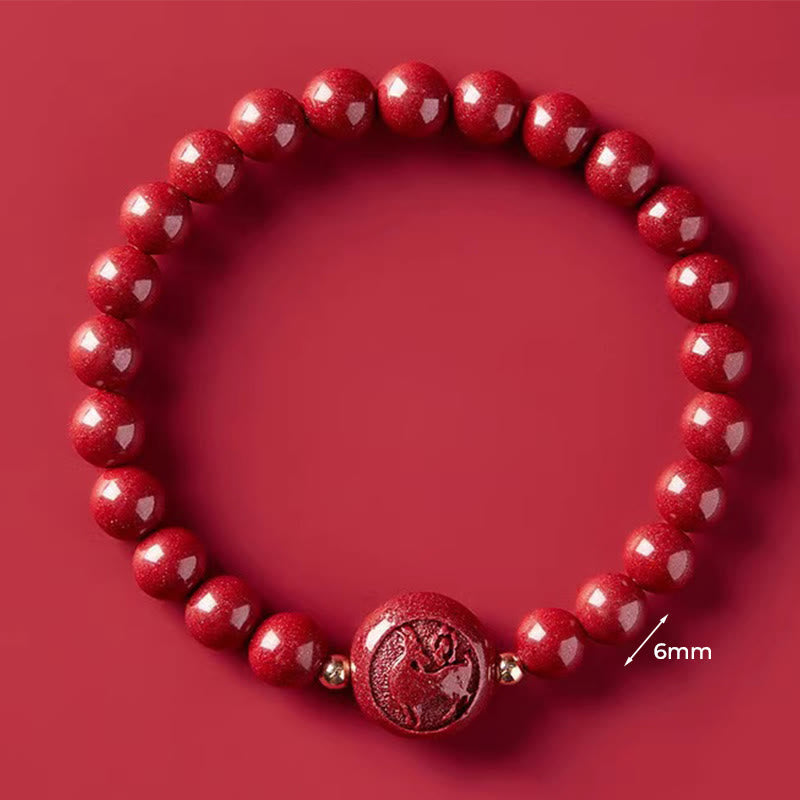 Wear FengShui Chinese Zodiac Year Of The Horse Carved Cinnabar Peaceful Blessing Bracelet
