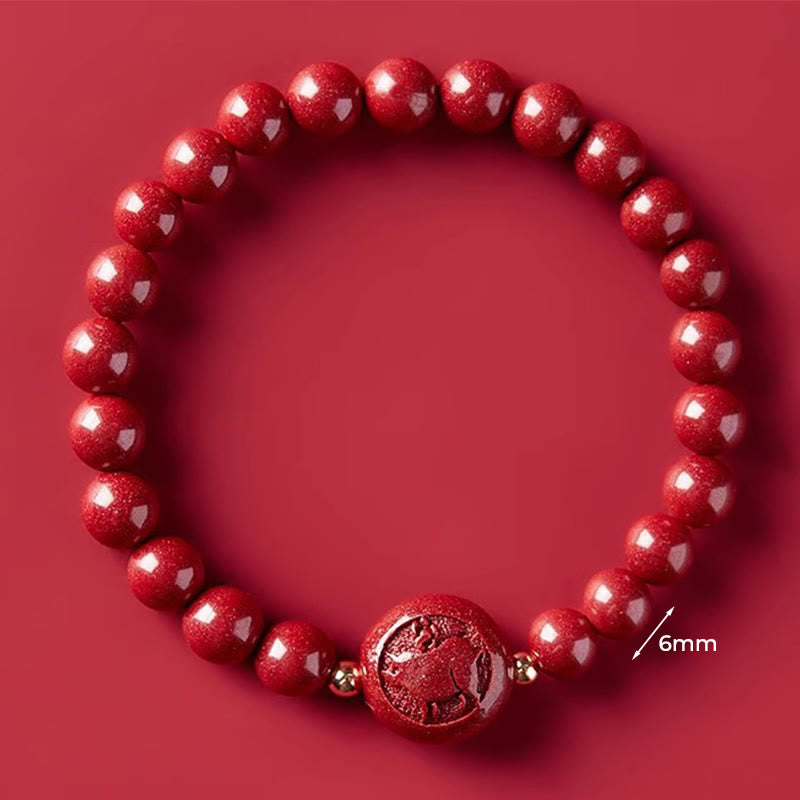 Wear FengShui Chinese Zodiac Year Of The Horse Carved Cinnabar Peaceful Blessing Bracelet