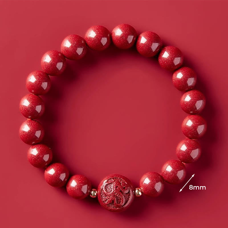 Wear FengShui Chinese Zodiac Year Of The Horse Carved Cinnabar Peaceful Blessing Bracelet