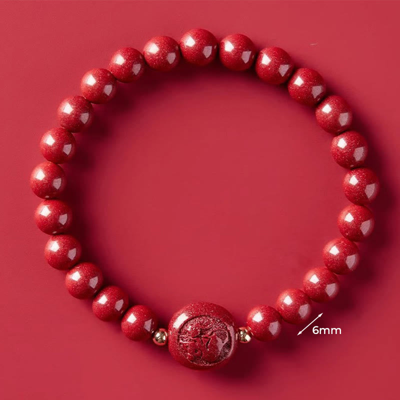 Wear FengShui Chinese Zodiac Year Of The Horse Carved Cinnabar Peaceful Blessing Bracelet