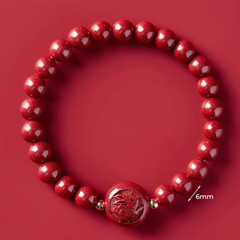 Wear FengShui Chinese Zodiac Year Of The Horse Carved Cinnabar Peaceful Blessing Bracelet
