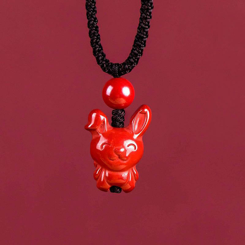 Wear FengShui Year Of The Horse Chinese Zodiac Engraved Design Cinnabar Blessing Rope Necklace Pendants