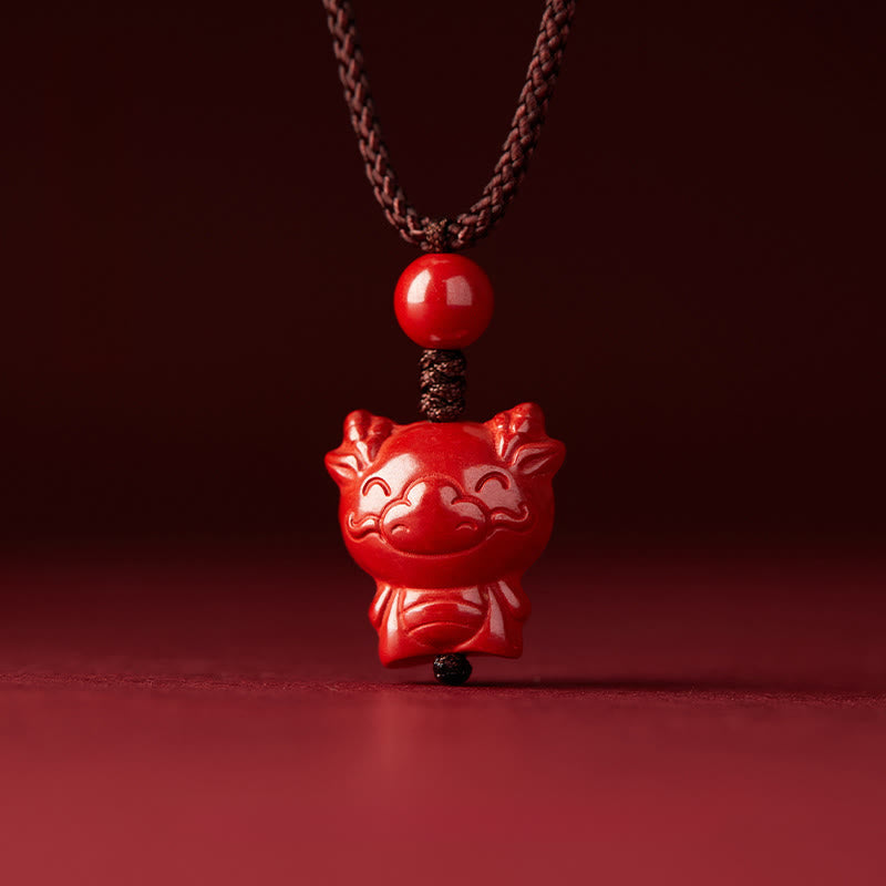 Wear FengShui Year Of The Horse Chinese Zodiac Engraved Design Cinnabar Blessing Rope Necklace Pendants