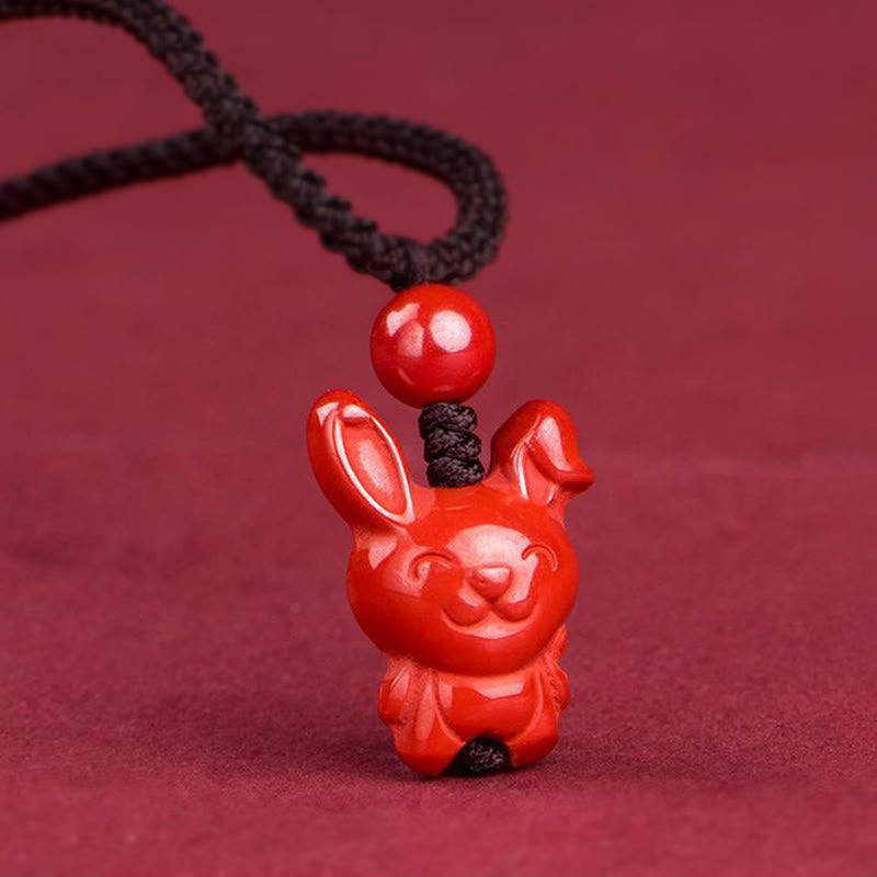 Wear FengShui Year Of The Horse Chinese Zodiac Engraved Design Cinnabar Blessing Rope Necklace Pendants