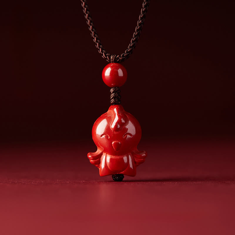 Wear FengShui Year Of The Horse Chinese Zodiac Engraved Design Cinnabar Blessing Rope Necklace Pendants