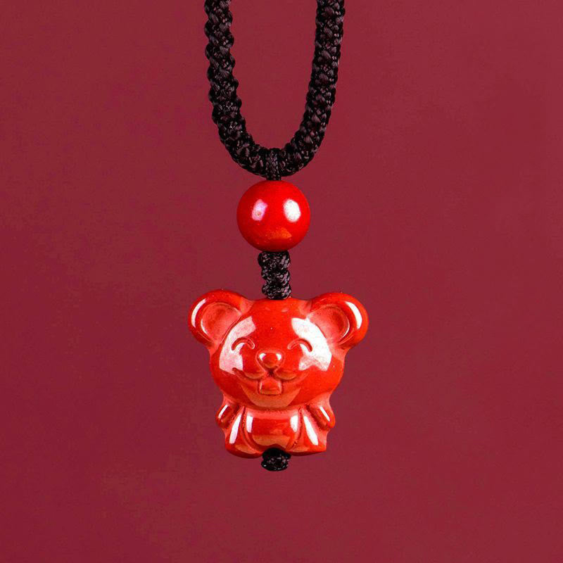Wear FengShui Year Of The Horse Chinese Zodiac Engraved Design Cinnabar Blessing Rope Necklace Pendants