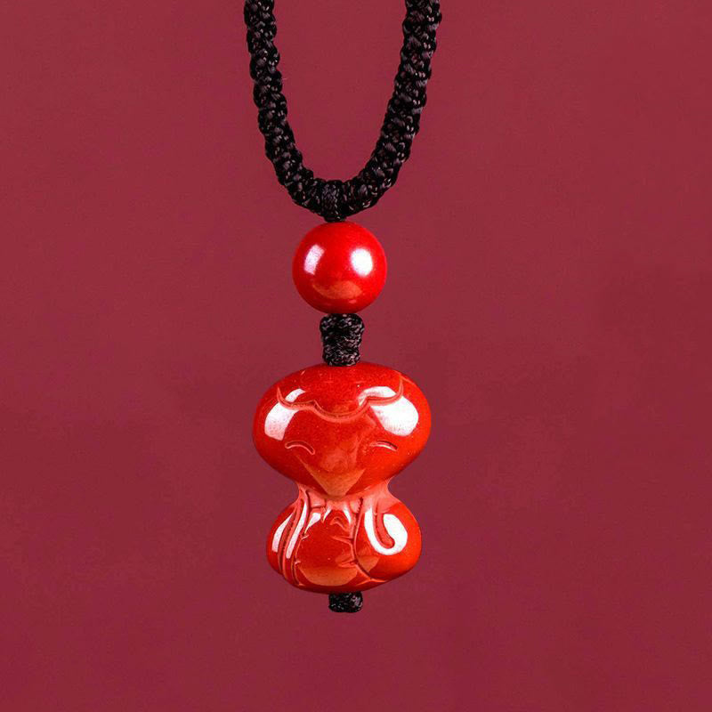 Wear FengShui Year Of The Horse Chinese Zodiac Engraved Design Cinnabar Blessing Rope Necklace Pendants
