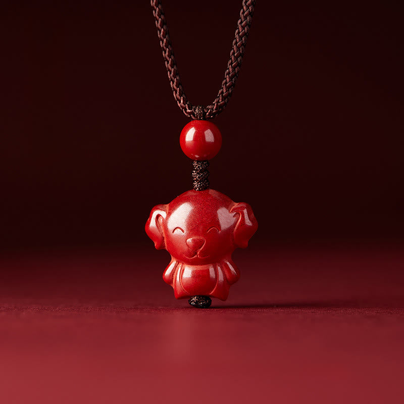 Wear FengShui Year Of The Horse Chinese Zodiac Engraved Design Cinnabar Blessing Rope Necklace Pendants