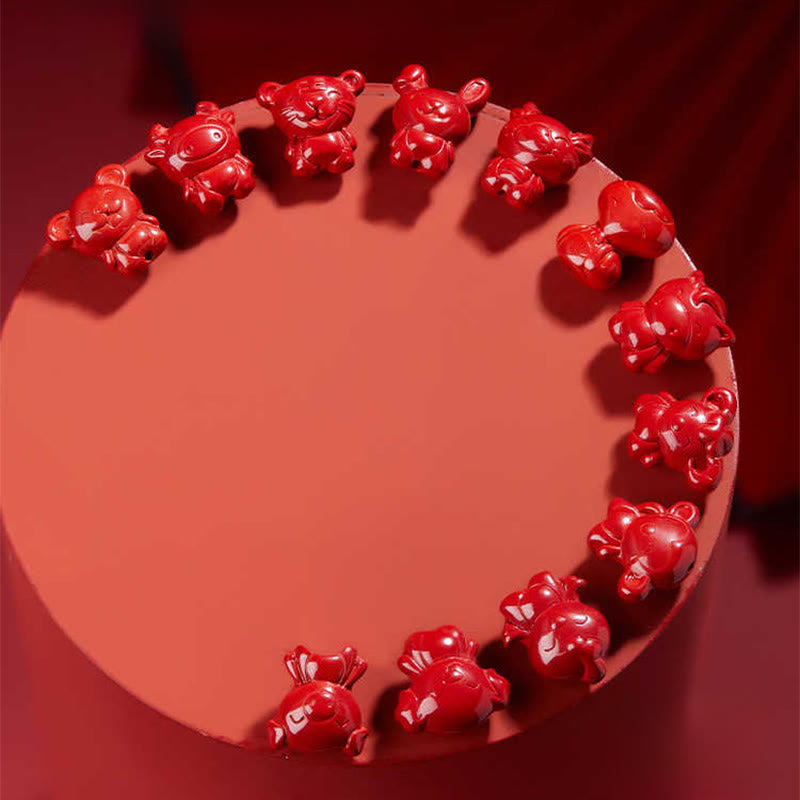 Wear FengShui Year Of The Horse Chinese Zodiac Engraved Design Cinnabar Blessing Rope Necklace Pendants