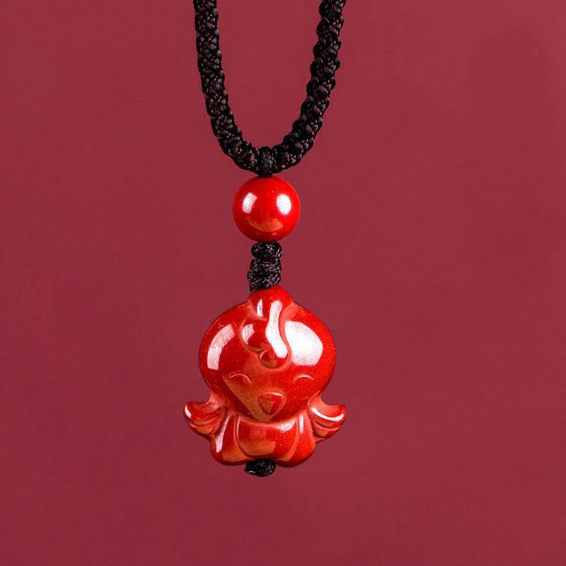 Wear FengShui Year Of The Horse Chinese Zodiac Engraved Design Cinnabar Blessing Rope Necklace Pendants