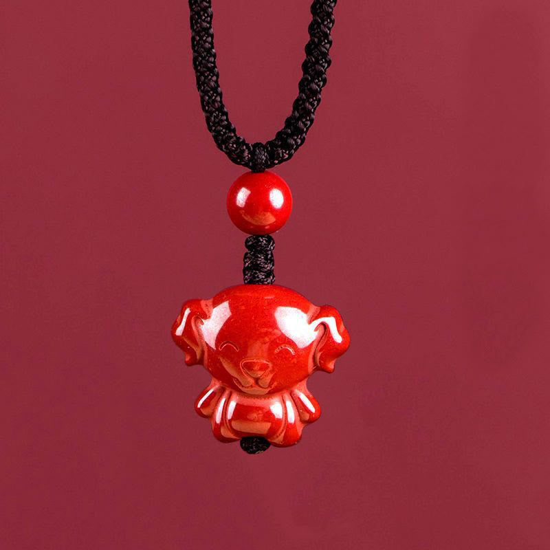 Wear FengShui Year Of The Horse Chinese Zodiac Engraved Design Cinnabar Blessing Rope Necklace Pendants