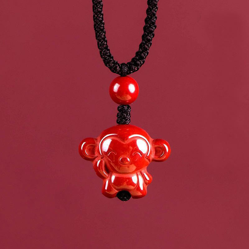Wear FengShui Year Of The Horse Chinese Zodiac Engraved Design Cinnabar Blessing Rope Necklace Pendants