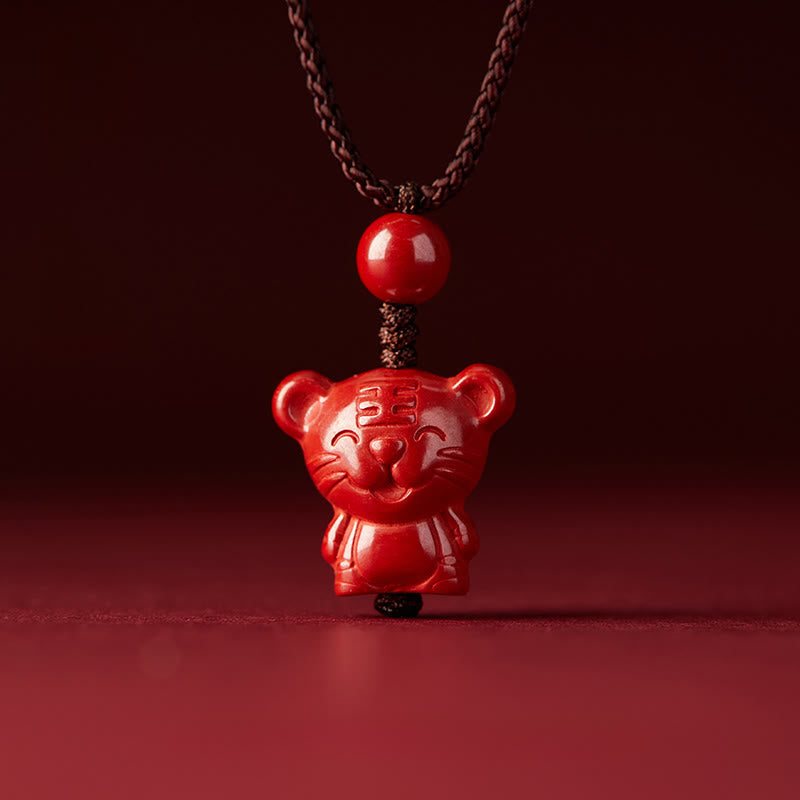 Wear FengShui Year Of The Horse Chinese Zodiac Engraved Design Cinnabar Blessing Rope Necklace Pendants